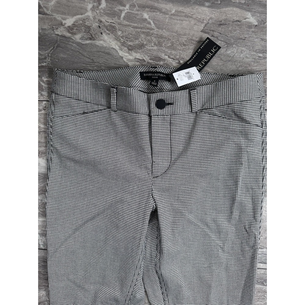 Banana Republic Sloan Pants Women's Size 4 Black White Houndstooth Stretch Ankle - Picture 2 of 7